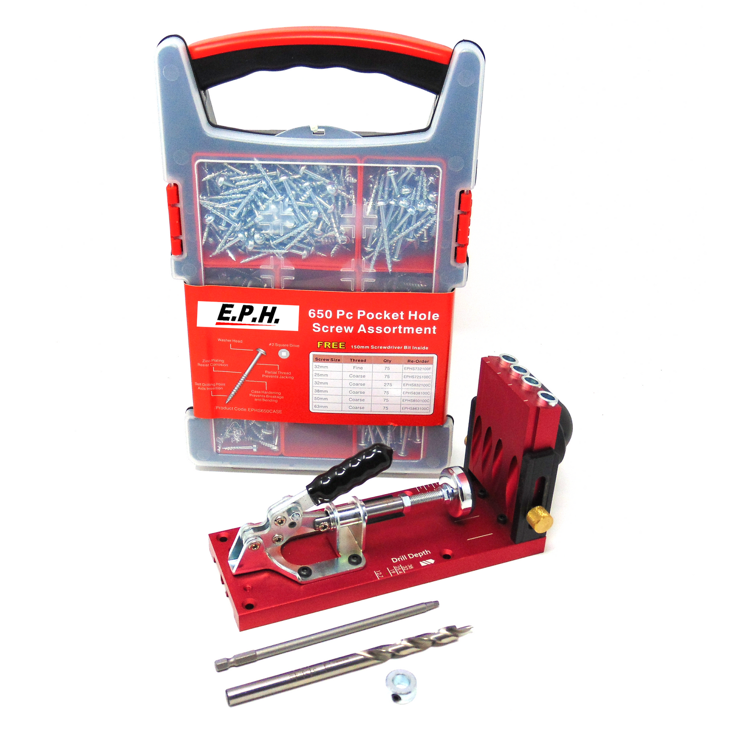 Pocket Hole Jig - Bench Mountable - Sold With 650 Pocket Hole Screws - ESPHJCASE