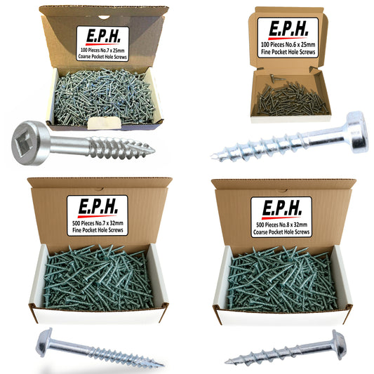 E.P.H. Pocket Hole Screws – 1200pc Assorted Self-Tapping Zinc-Coated Square Drive Wood Screws for Hardwood & Softwood – EPHS1200MIX