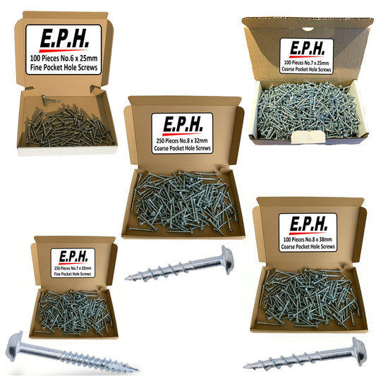 E.P.H. Pocket Hole Screws – 800pc Assorted Self-Tapping Zinc-Coated Square Drive Wood Screws for Hardwood & Softwood – EPHS800MIX