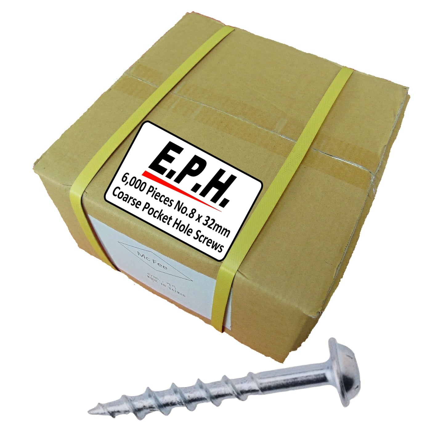 E.P.H. Pocket Hole Screws – No.8 x 32mm, Pack of 6,000 – Coarse Self-Cutting Thread, Square Drive – For Softwoods & Man-Made Boards – EPH8326000C
