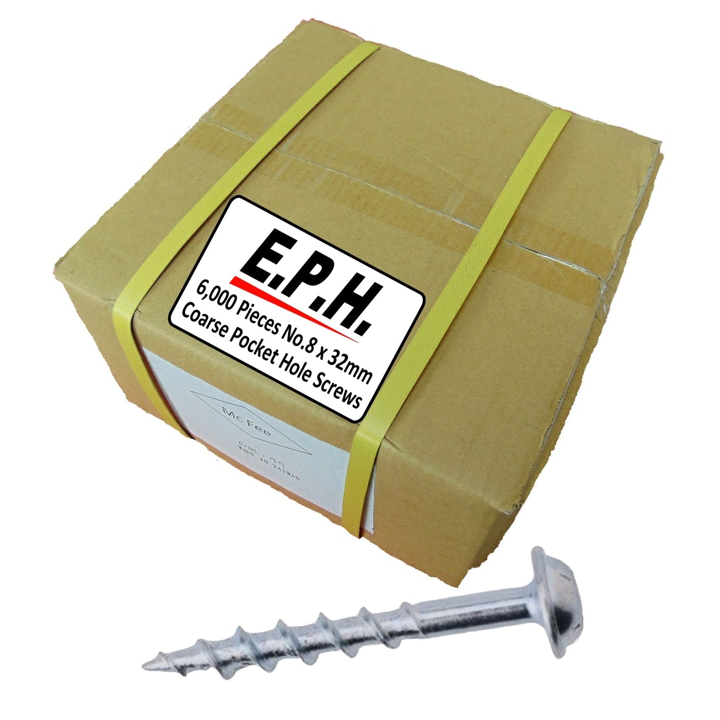E.P.H. Pocket Hole Screws- No.8 x 32mm, Pack of 6,000- Coarse Self-Cutting Thread, Square Drive- For Softwoods & Man-Made Boards- EPH8326000C