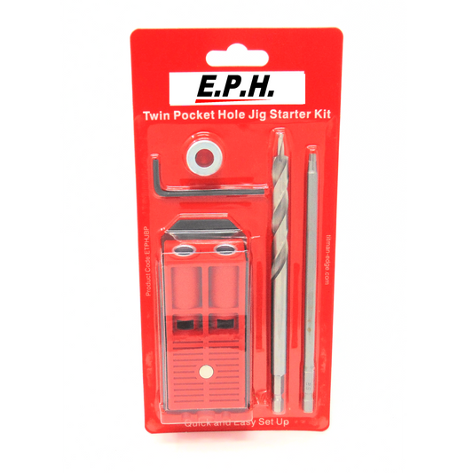 E.P.H. Pocket Hole Starter Kit – Twin Hole Jig, Depth-Marked Drill Bit with Stop Collar, 150mm Robertson #2 Driver – ETPHJBPHEX!