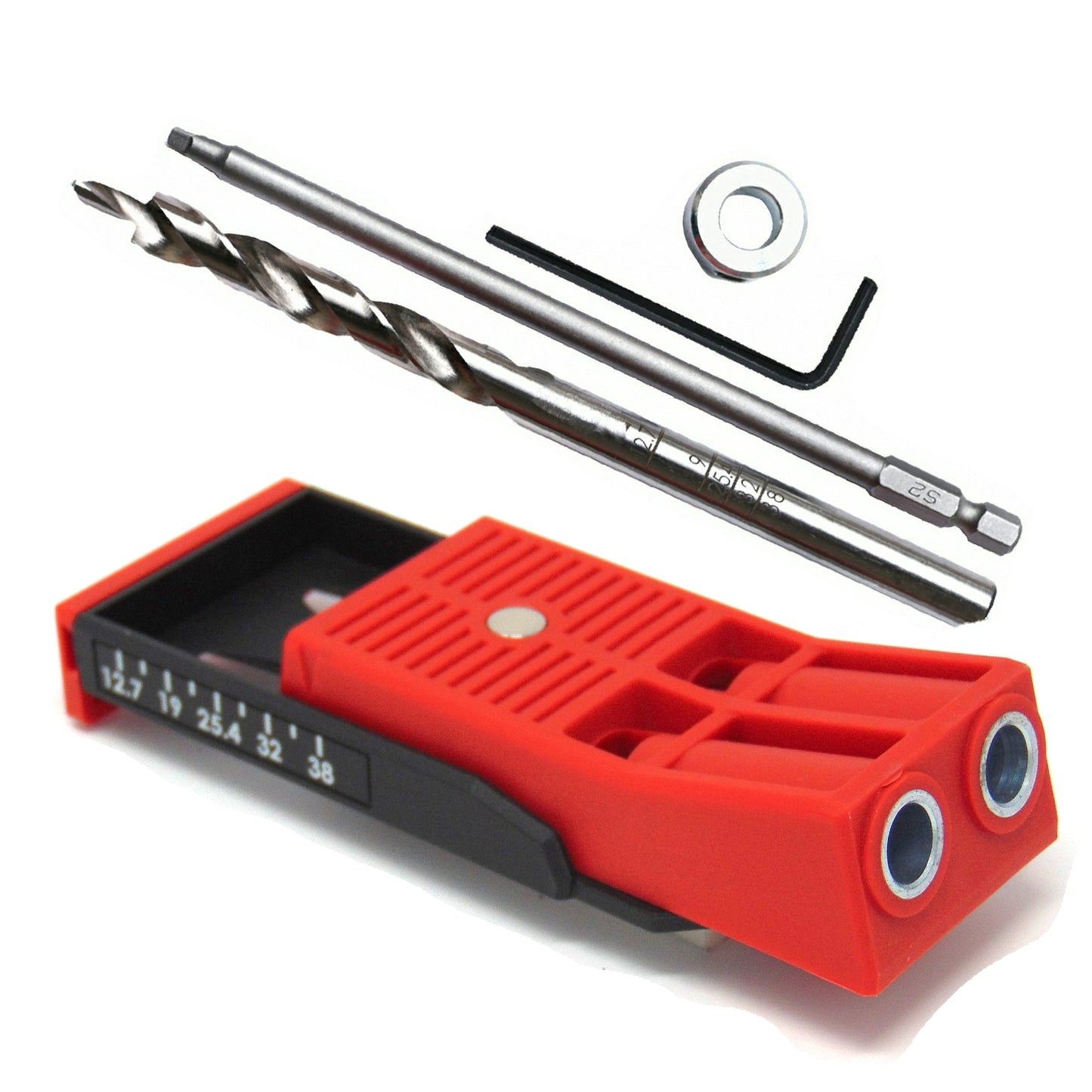 E.P.H. Pocket Hole Starter Kit + 200 Pocket Hole Screws- Twin Hole Jig, Depth-Marked Drill Bit, 150mm Robertson #2 Driver + 100x 32mm Coarse & 100x 32mm Fine Pocket Hole Screws- EPHSTKIT1