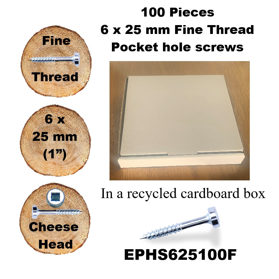 EPHS625100F Pocket Hole Screws - 100 x 25mm (1") x 6mm Fine Thread