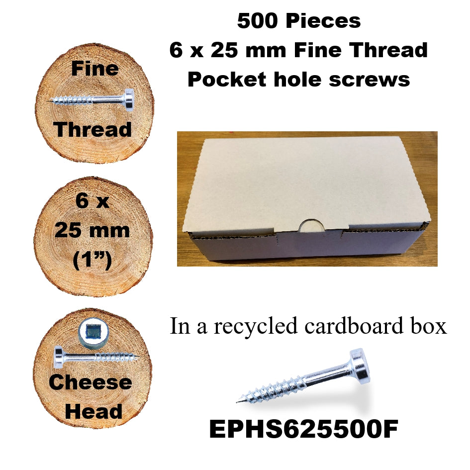 EPHS625500F Pocket Hole Screws - 500 x 25mm (1") x 6mm Fine Thread