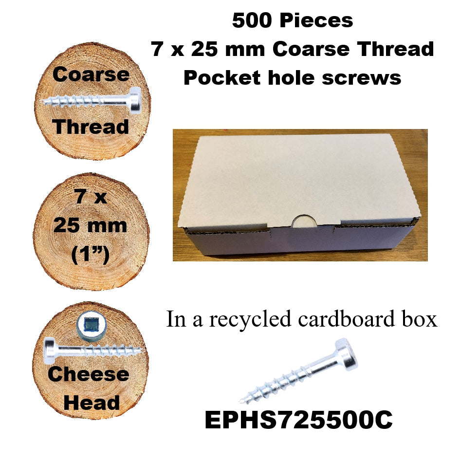 EPHS725500C Pocket Hole Screws - 500 x 25mm (1") x 7mm Coarse Thread