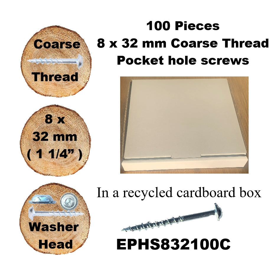 EPHS832100C Pocket Hole Screws - 100 x 32mm (1-1/4") x 8mm Coarse Thread