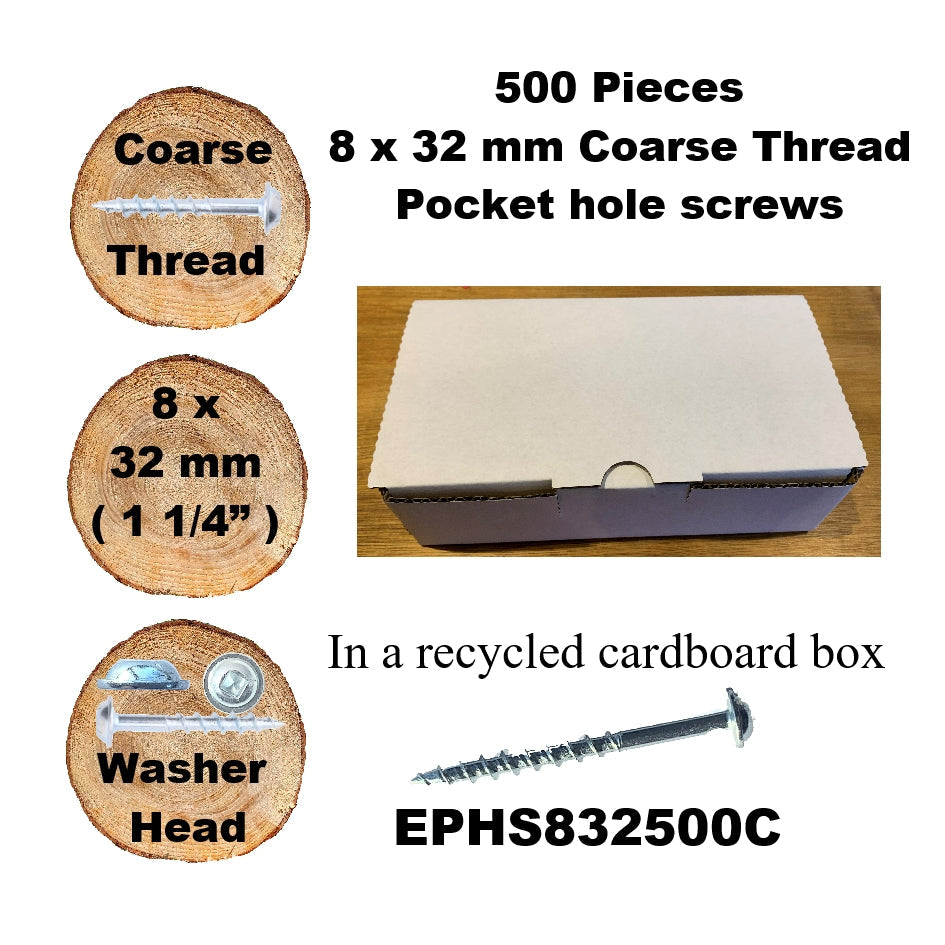 EPHS832500C Pocket Hole Screws - 500 x 32mm (1-1/4") x 8mm Coarse Thread