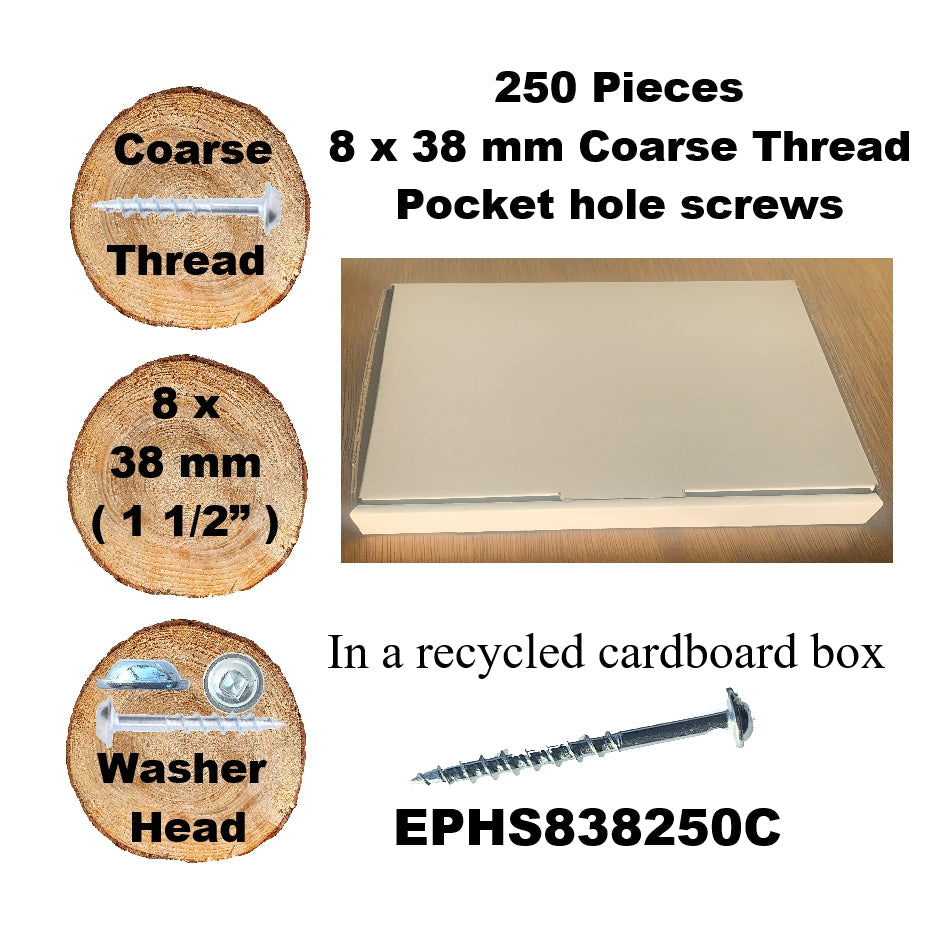 EPHS838250C Pocket Hole Screws - 250 x 38mm (1-1/2") x 8mm Coarse Thread