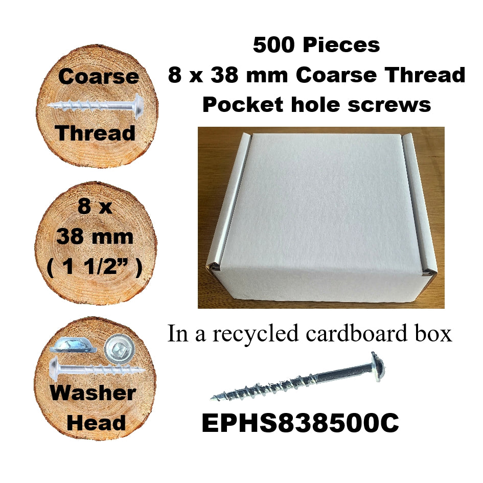 EPHS838500C Pocket Hole Screws - 500 x 38mm (1-1/2") x 8mm Coarse Thread