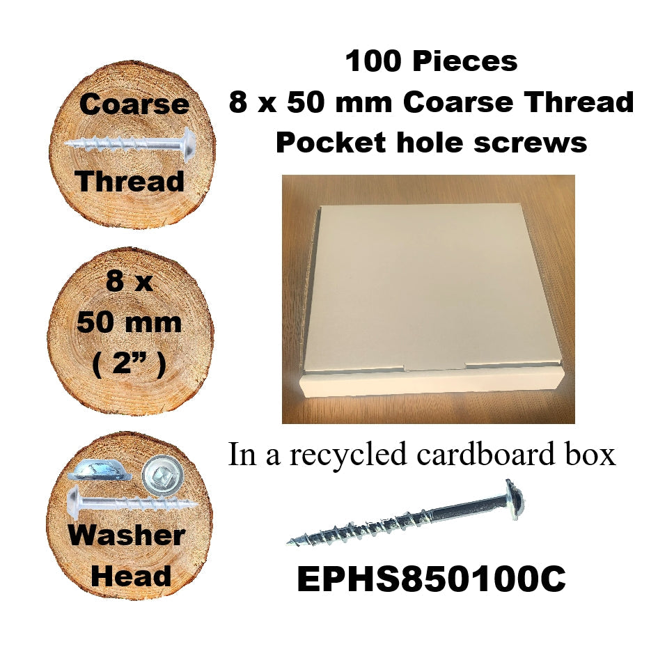 EPHS850100C Pocket Hole Screws - 100 x 50mm (2") x 8mm Coarse Thread
