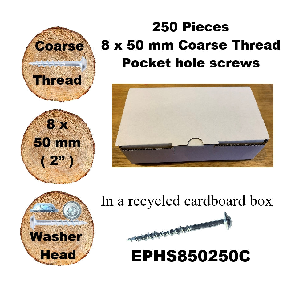 EPHS850250C Pocket Hole Screws - 250 x 50mm (2") x 8mm Coarse Thread