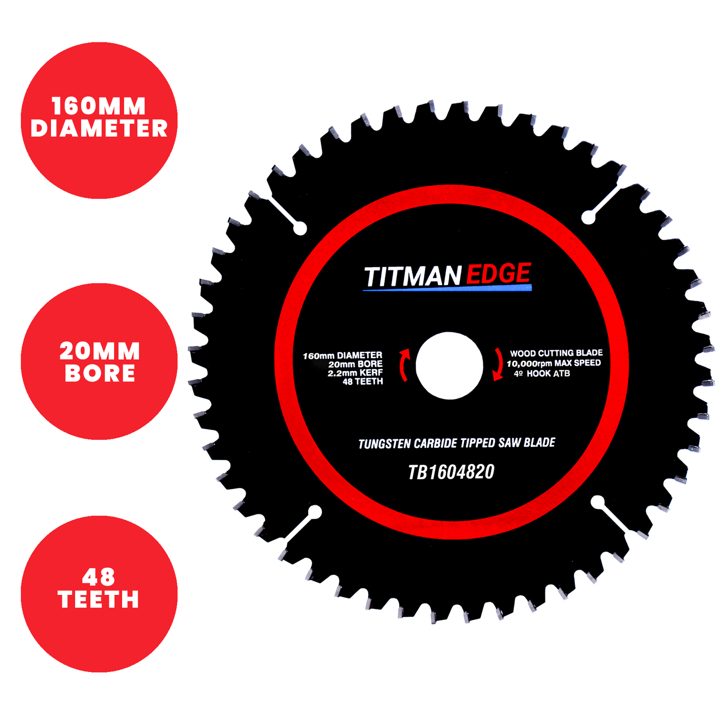 Titman Edge TCT Fine Finish Circular Saw Blade 160mm x 20mm x 48 Tooth - TB1604820