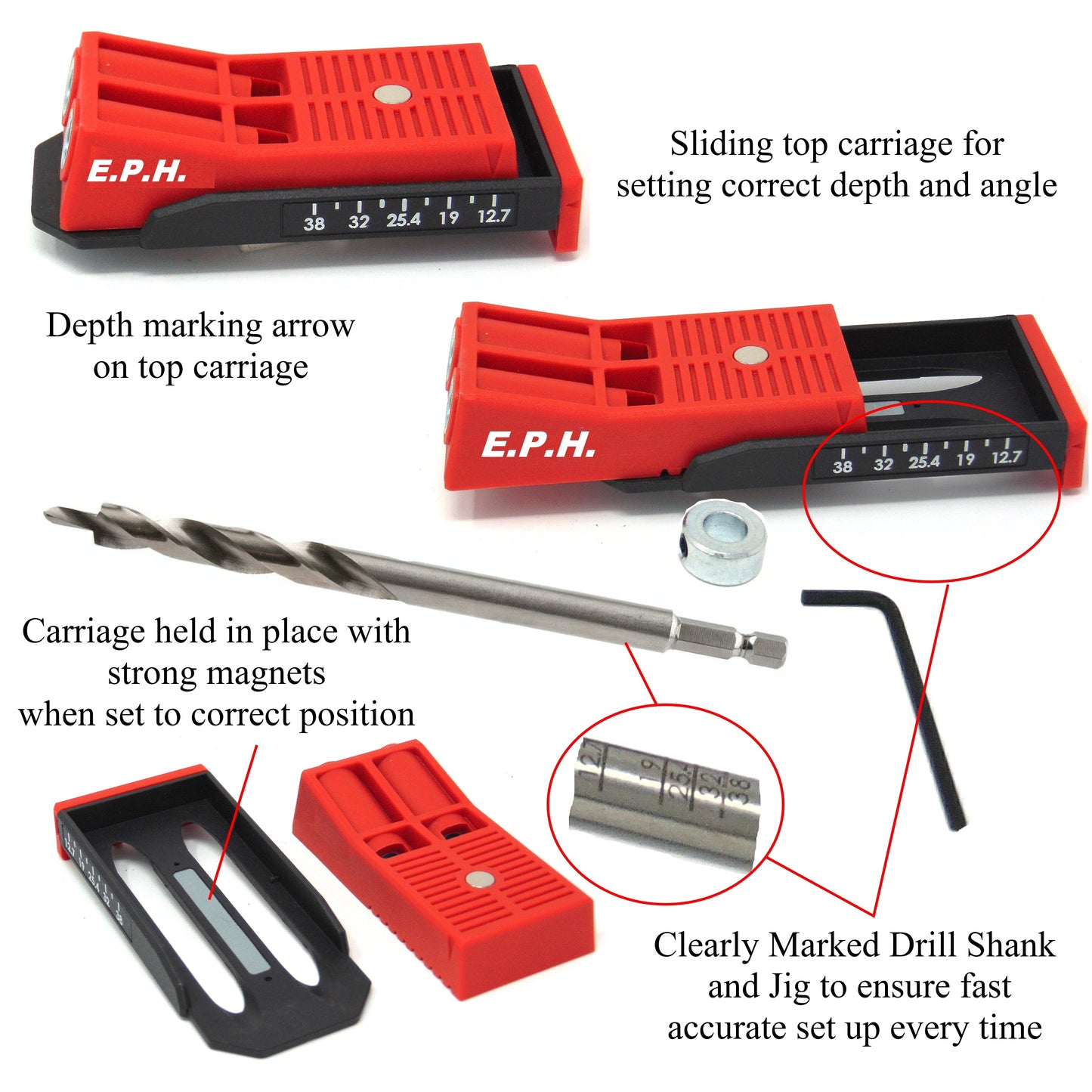 Pocket Hole Jig Starter Kit  in a Carry Case with Mixed Pocket Hole Screws - ETPHJCC1