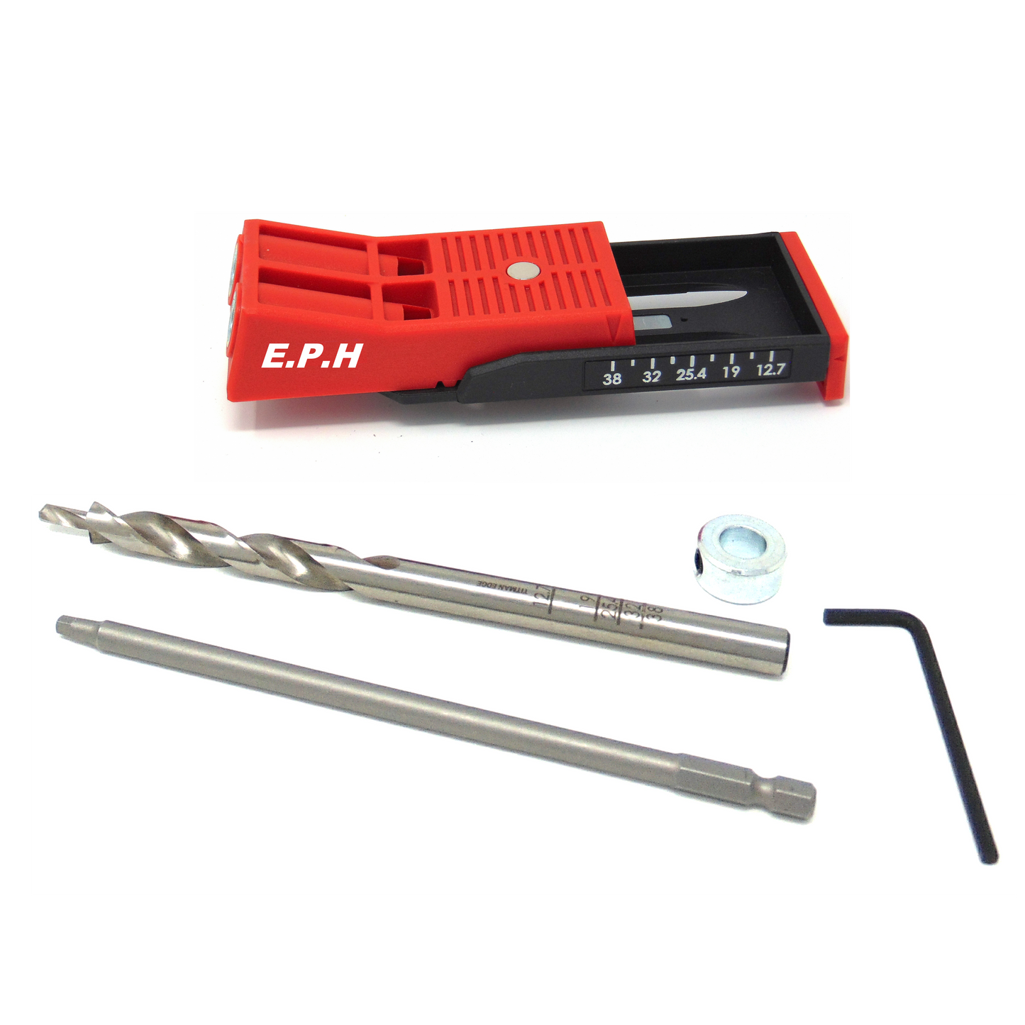 E.P.H. Pocket Hole Starter Kit- Twin Hole Jig, Depth-Marked Pocket Hole Drill Bit with Stop Collar, 150mm Robertson #2 Driver Bit- For Wood Joinery & DIY Projects- ETPHJBPSTD1