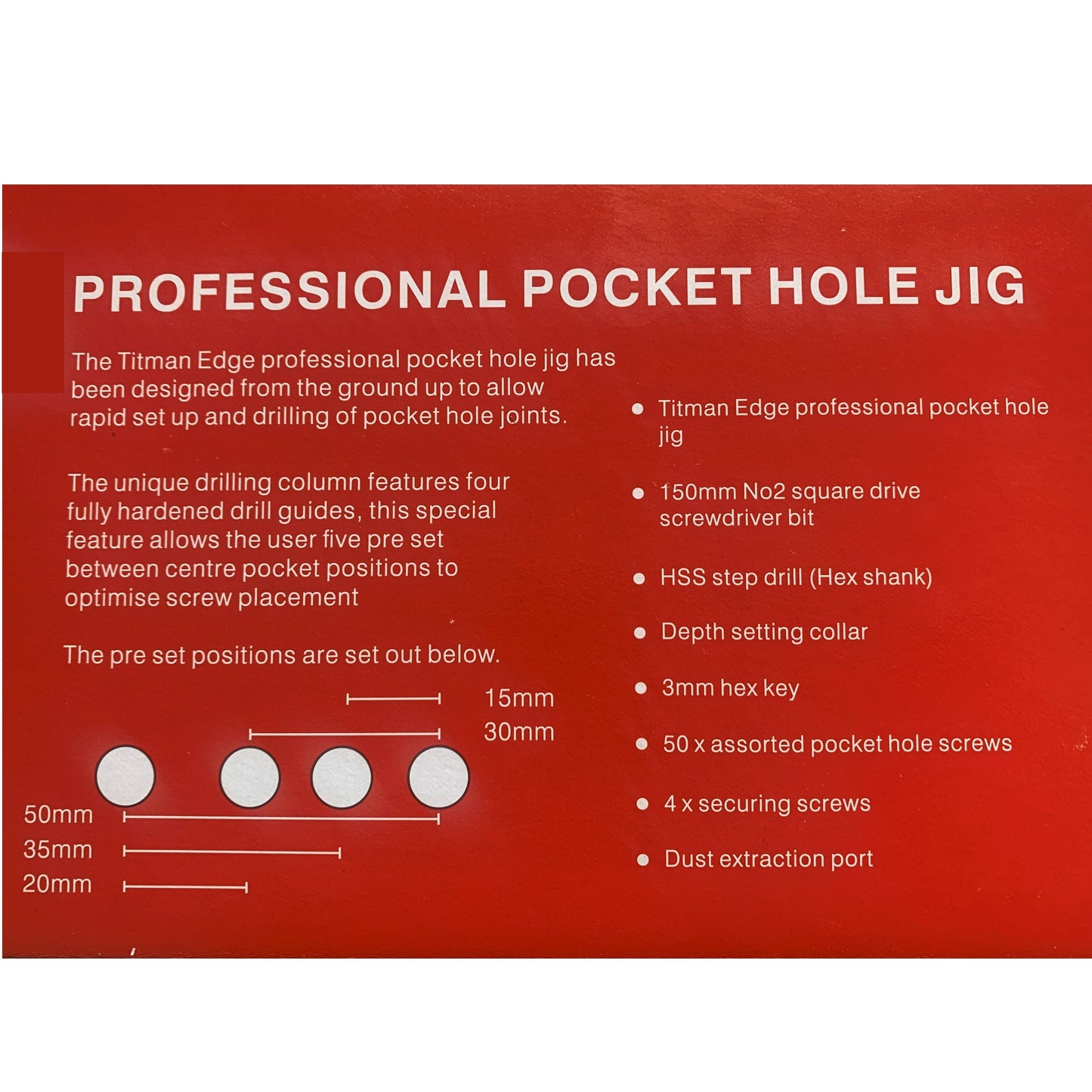 Titman Edge Professional Pocket Hole Jig Kit with 4 port turret, HSS Drill Bit & Depth Setting Collar, 150mm Square Bit Drive & 50 Pocket Hole Screws, ESPHJ