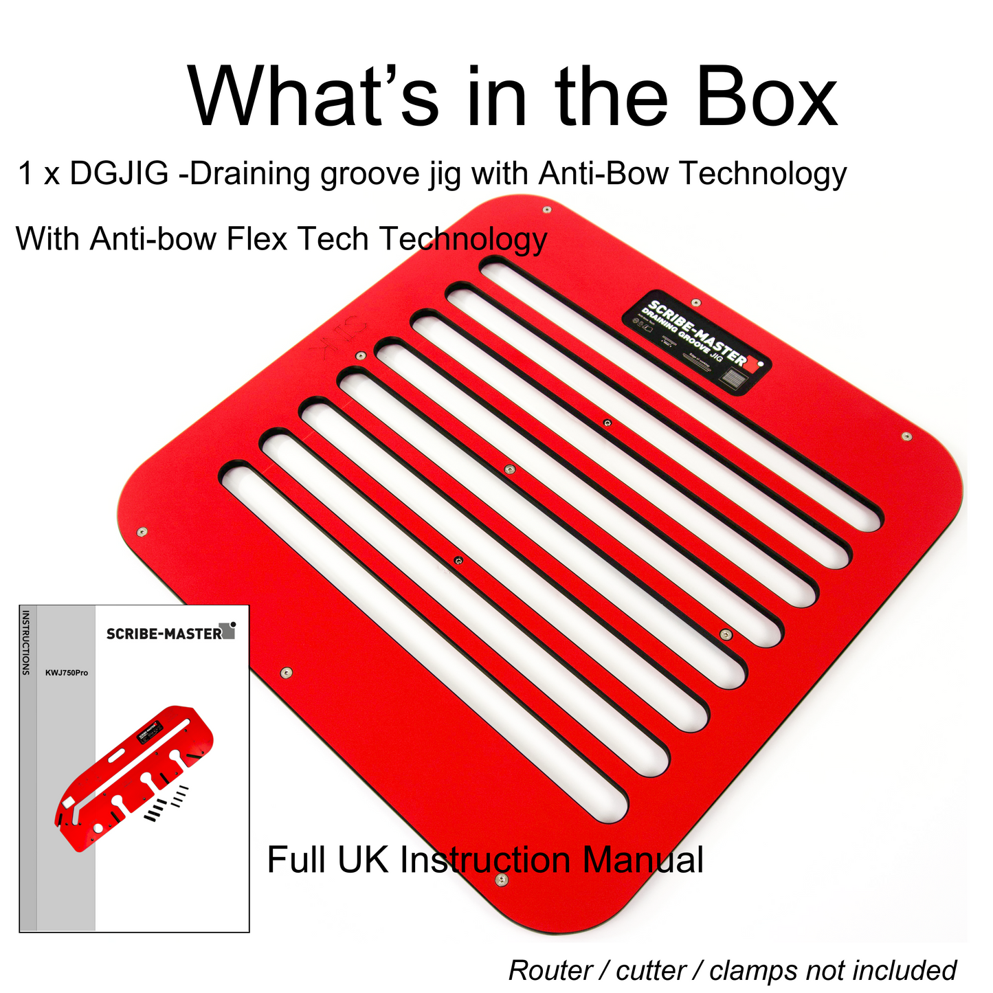 Scribe-Master DGJIG Drainer Groove Jig- Worktop Router Template, 0.5° Fall + Anti-Bow Flex-Tech, Timber & Compact Laminate/Solid Surface, CNC HPL, Made in UK