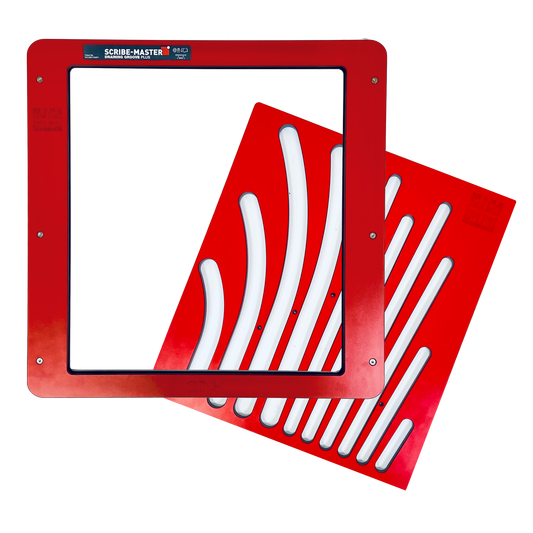 SCRIBE-MASTER Drainer Groove Plus Jig with Flex-Tech- Multi-Insert Draining Groove Jig for Solid Timber & Compact Laminate Worktops- CNC-Machined HPL- Includes Curved Fan & Lightning Fan Insert Plate