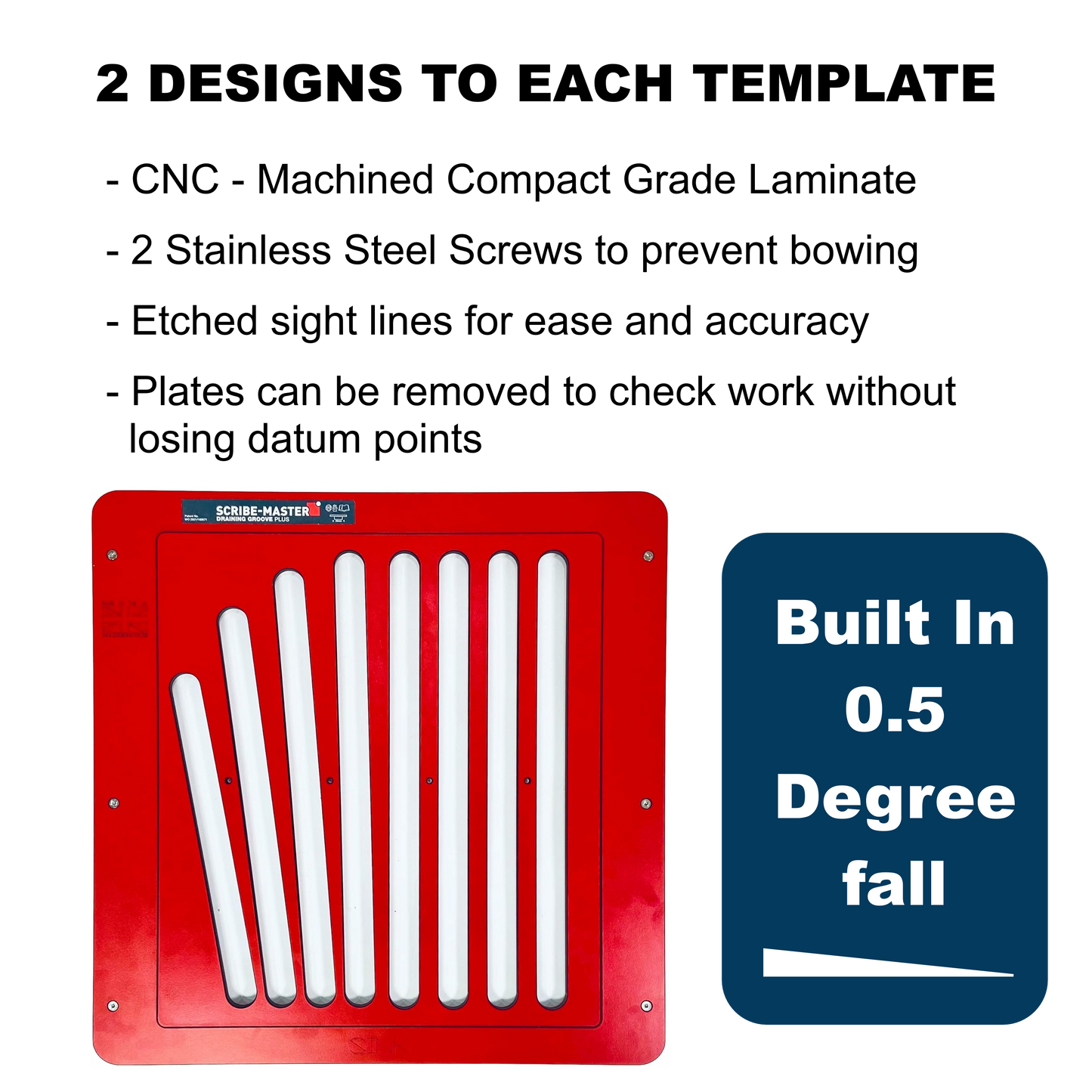 SCRIBE-MASTER Drainer Groove Plus Jig with Flex-Tech- Multi-Insert Draining Groove Jig for Solid Timber & Compact Laminate Worktops- CNC-Machined HPL- Includes Straight & Fan Insert Plate