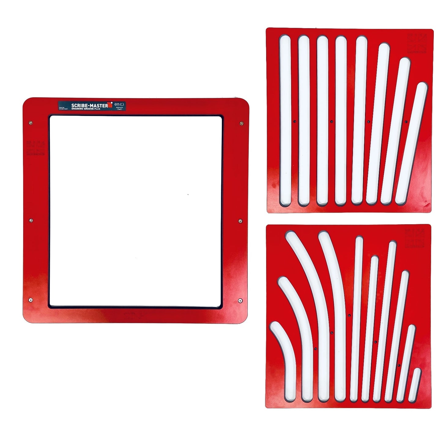SCRIBE-MASTER Drainer Groove Plus Jig with Flex-Tech & 2 Insert Plates- DGPLUS2- Multi-Insert Draining Groove Jig for Timber & Compact Laminate Worktops- CNC-Machined HPL- 4 Groove Styles