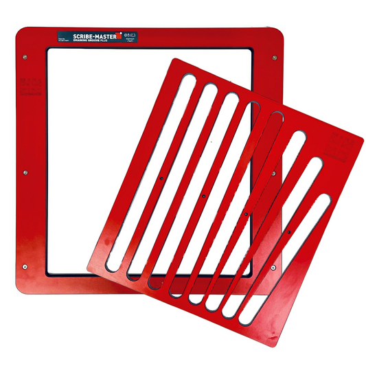 SCRIBE-MASTER Drainer Groove Plus Jig with Flex-Tech- Multi-Insert Draining Groove Jig for Solid Timber & Compact Laminate Worktops- CNC-Machined HPL- Includes Straight & Fan Insert Plate