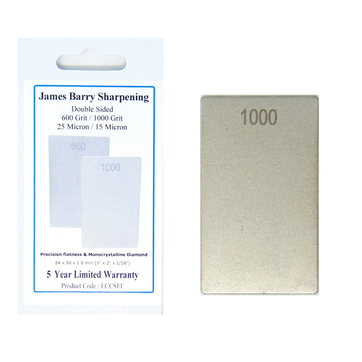 James Barry Woodcarver's Diamond Sharpening Stone- 600/1000 Grit Dual-Sided Credit Card Stone, 3" x 2", 1.6mm Thick- Precision Honing for Carving Tools, Blades, Router Bits- ECCSFF