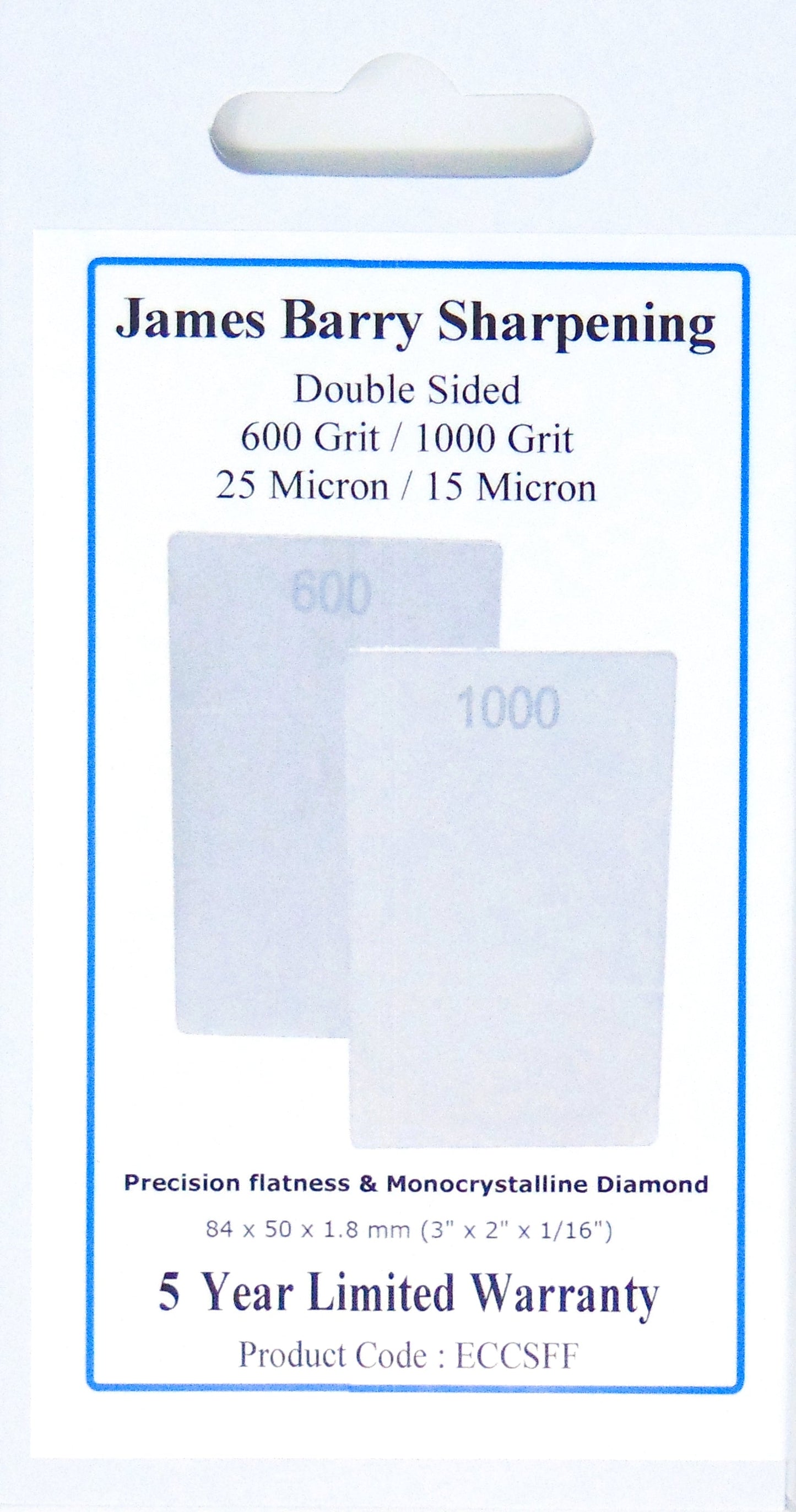 James Barry Woodcarver's Diamond Sharpening Stone- 600/1000 Grit Dual-Sided Credit Card Stone, 3" x 2", 1.6mm Thick- Precision Honing for Carving Tools, Blades, Router Bits- ECCSFF