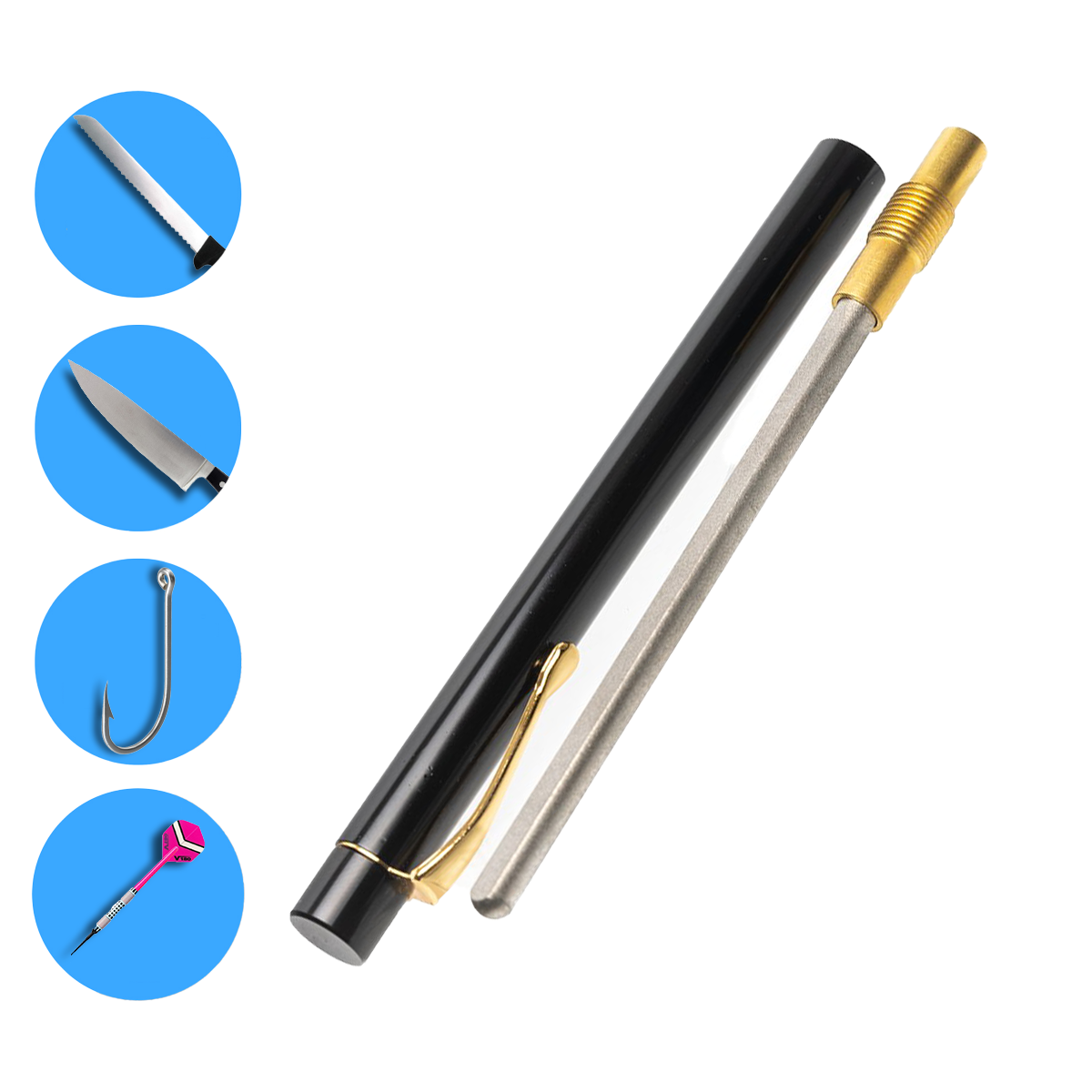 James Barry Sharpening Diamond Pen File, 600 Grit, 5.6" (143 mm) Pocket Sharpener with V-Groove, Flat & Curved Faces for Fishing Hooks, Darts, Knives & Serrations, Model EFOF