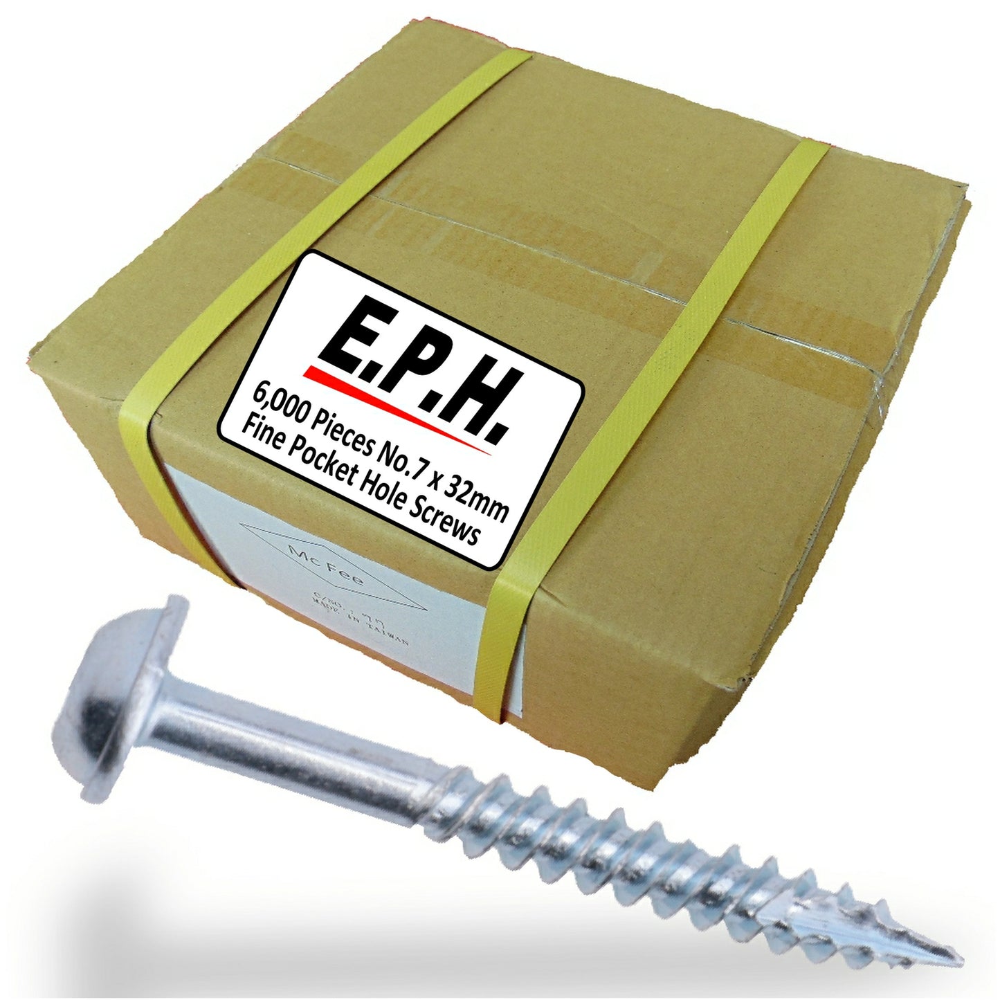 E.P.H. Pocket Hole Screws – No.8 x 32mm, Pack of 6,000 – Fine Self-Cutting Thread, Square Drive – For Hardwoods – EPH8326000F
