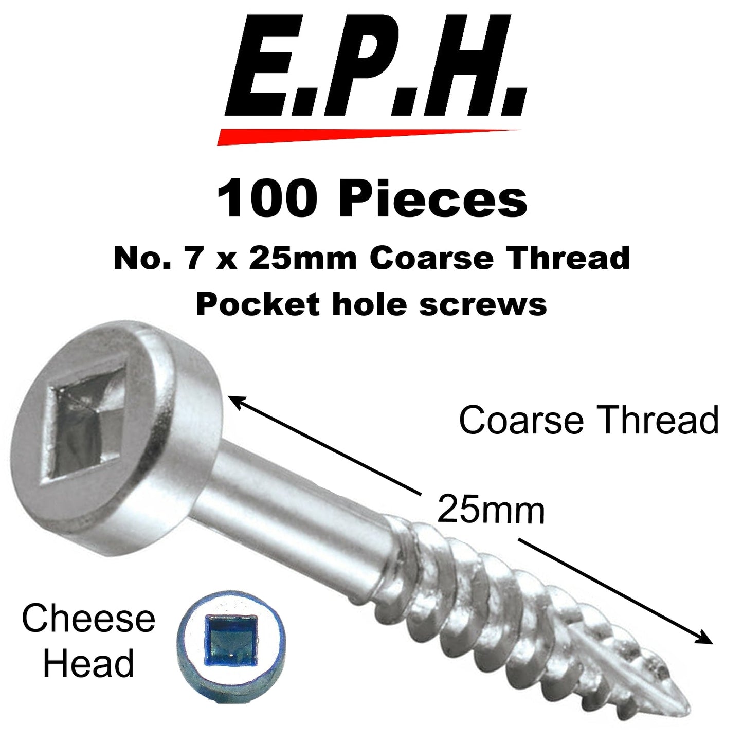 E.P.H. Pocket Hole Screws- 1200pc Assorted Self-Tapping Zinc-Coated Square Drive Wood Screws for Hardwood & Softwood- EPHS1200MIX