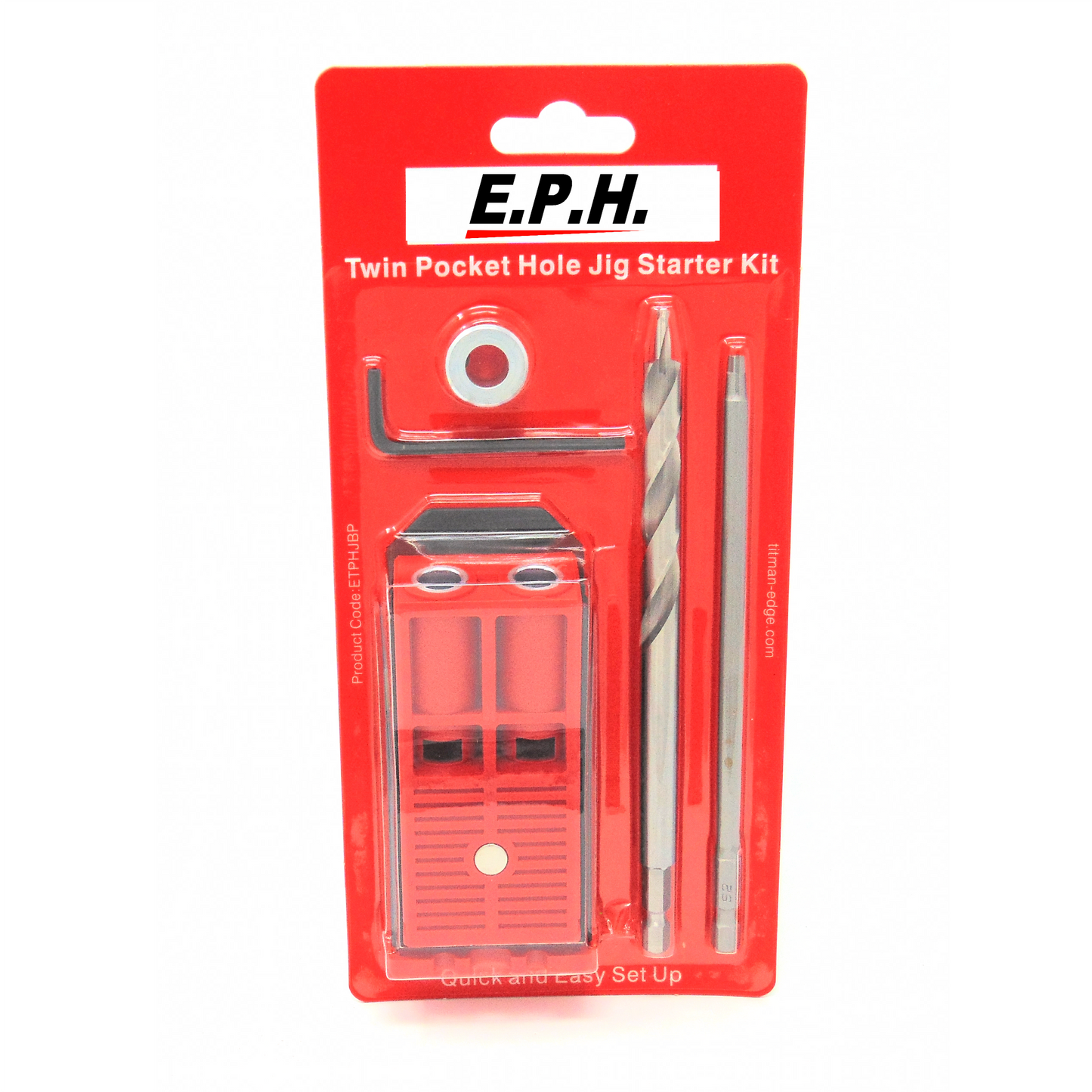 E.P.H. Pocket Hole Starter Kit – Twin Hole Jig, Depth-Marked Drill Bit with Stop Collar, 150mm Robertson #2 Driver – ETPHJBPHEX!