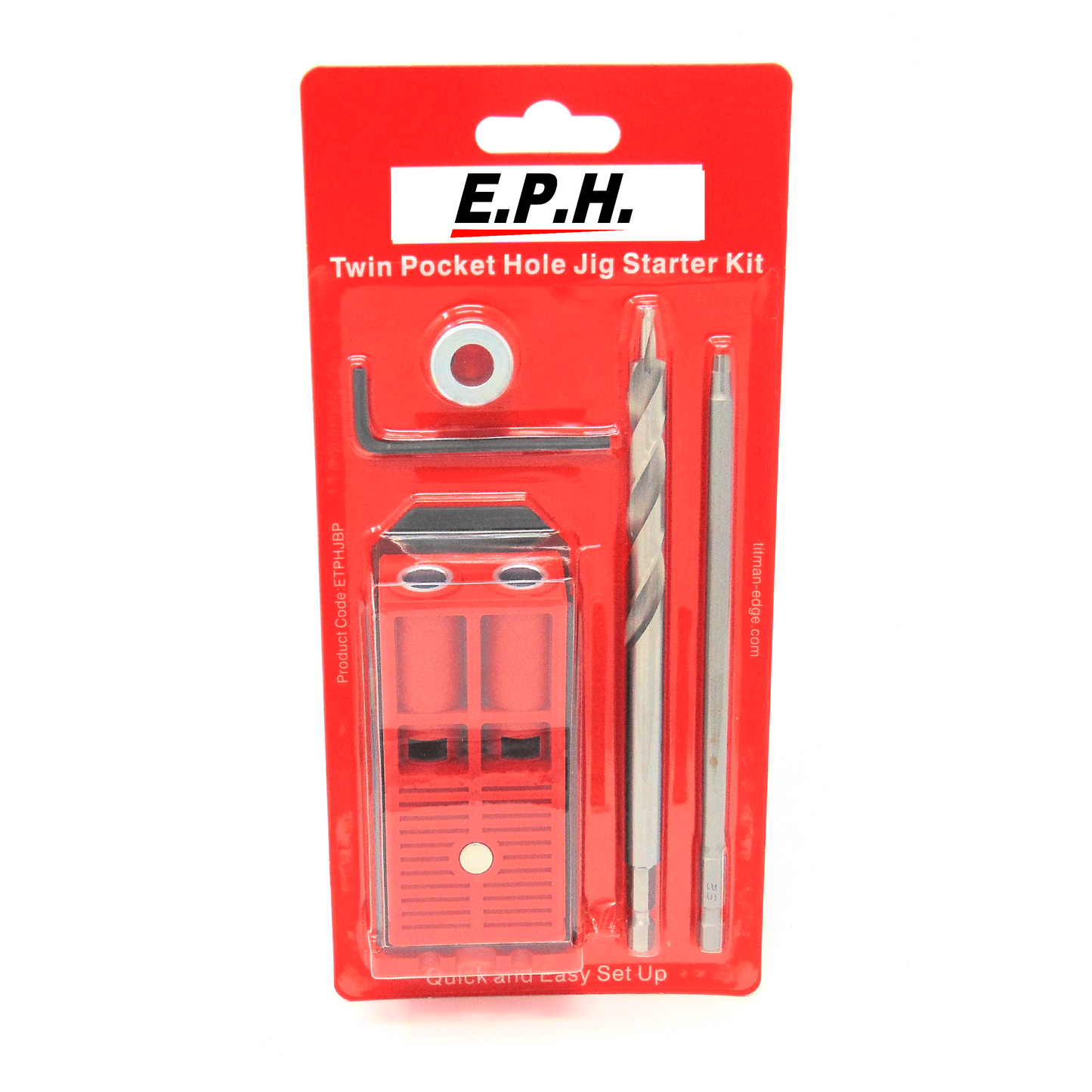 E.P.H. Pocket Hole Starter Kit – Twin Hole Jig, Depth-Marked Drill Bit with Stop Collar, 150mm Robertson #2 Driver – ETPHJBPHEX!