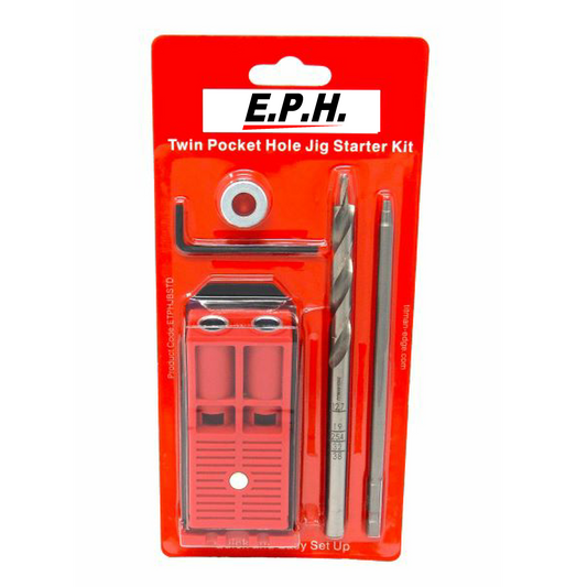 E.P.H. Pocket Hole Starter Kit – Twin Hole Jig, Depth-Marked Pocket Hole Drill Bit with Stop Collar, 150mm Robertson #2 Driver Bit – For Wood Joinery & DIY Projects – ETPHJBPSTD1