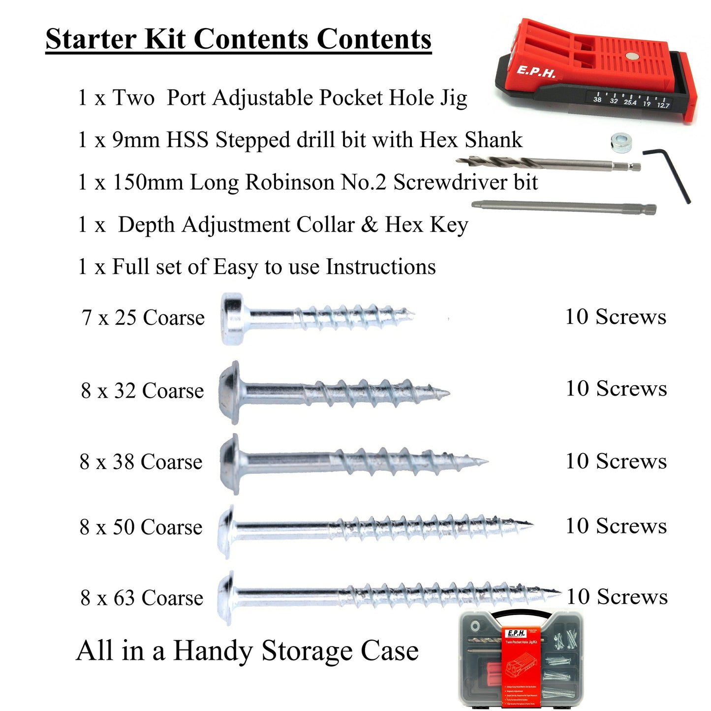 The ultimate starter kit, 2 port jig, drill and driver mixed with our best selling 650 mixed screw assortment, both in their own cases.