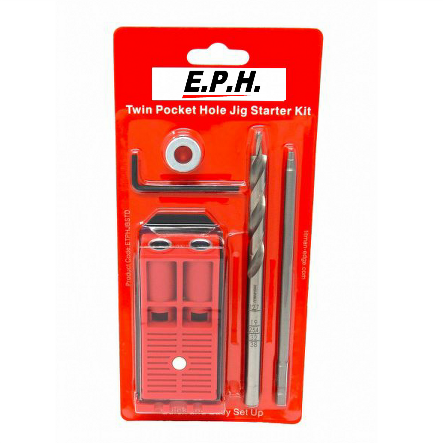 E.P.H. Pocket Hole Starter Kit- Twin Hole Jig, Depth-Marked Pocket Hole Drill Bit with Stop Collar, 150mm Robertson #2 Driver Bit- For Wood Joinery & DIY Projects- ETPHJBPSTD1