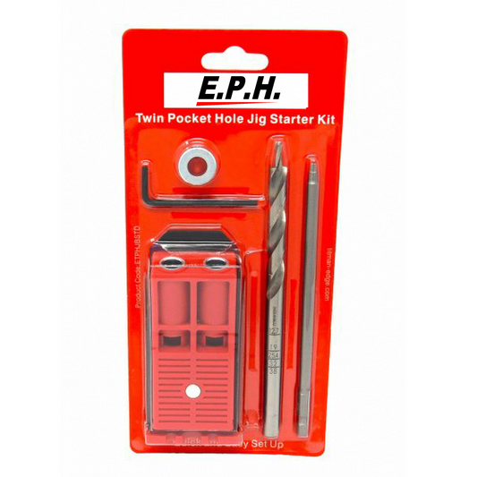 E.P.H. Pocket Hole Starter Kit- Twin Hole Jig, Depth-Marked Pocket Hole Drill Bit with Stop Collar, 150mm Robertson #2 Driver Bit- For Wood Joinery & DIY Projects- ETPHJBPSTD1