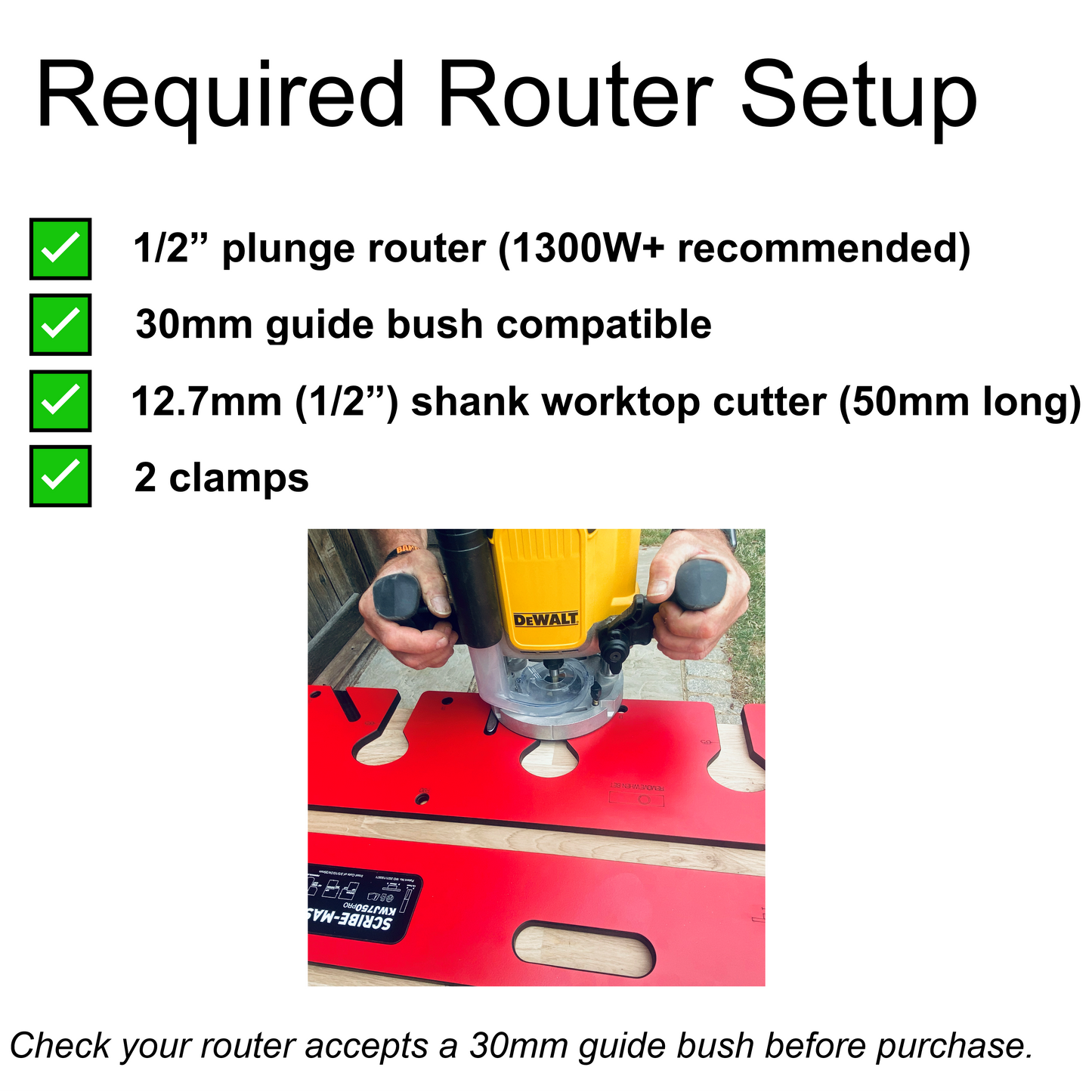 Scribe-Master KWJ600 Worktop Router Jig, 600€“650mm Mason's Mitre Joint Template, SightLine Front-Edge Alignment Window, 35mm Backset (30mm Guide Bush)