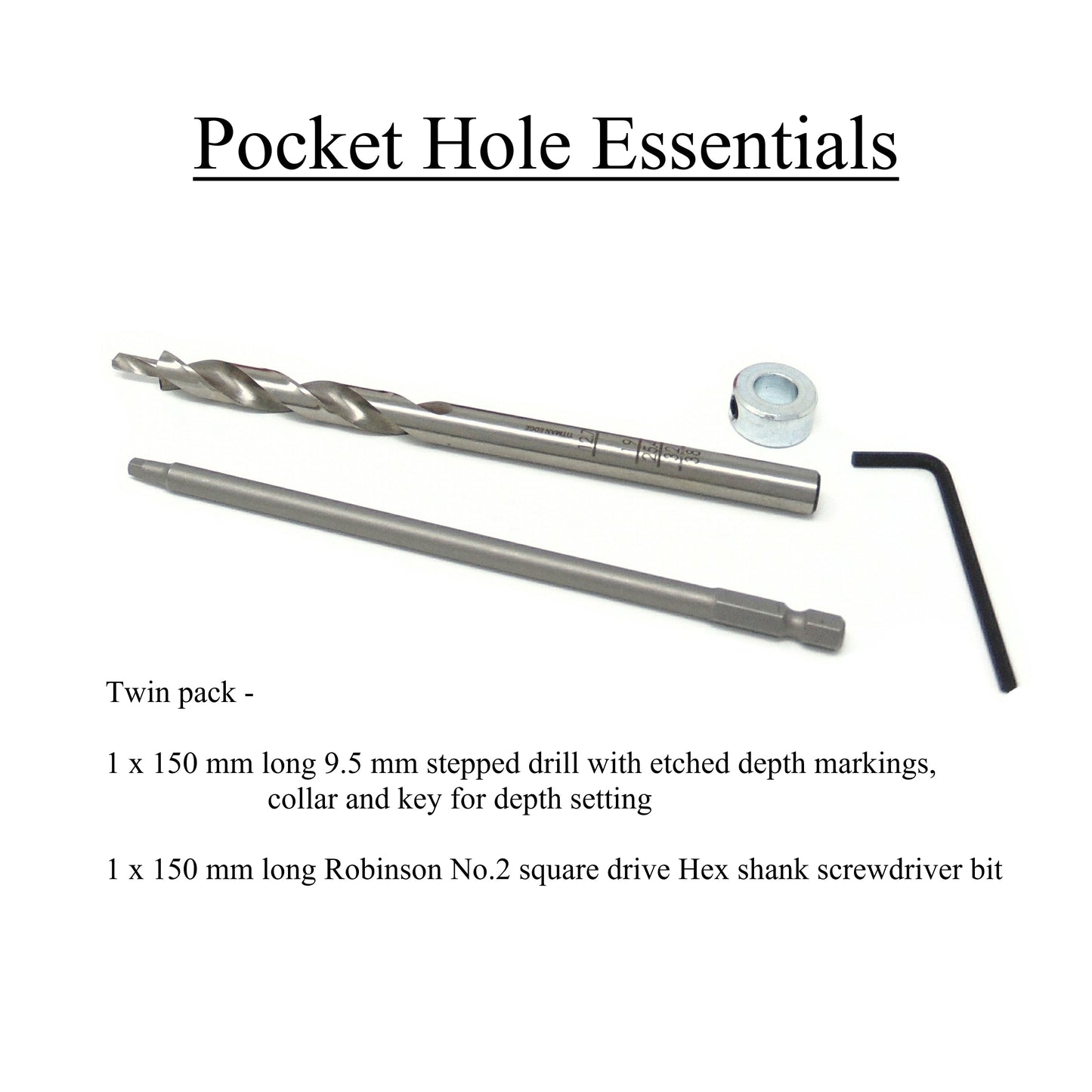E.P.H. Pocket Hole Starter Kit + 550 Mixed Pocket Hole Screws- Twin Hole Jig, Depth-Marked Drill Bit, 150mm Robertson #2 Driver- EPHSTKIT2