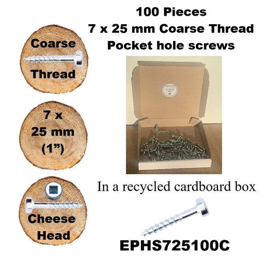 EPHS725100C Pocket Hole Screws - 100 x 25mm (1") x 7mm Coarse Thread