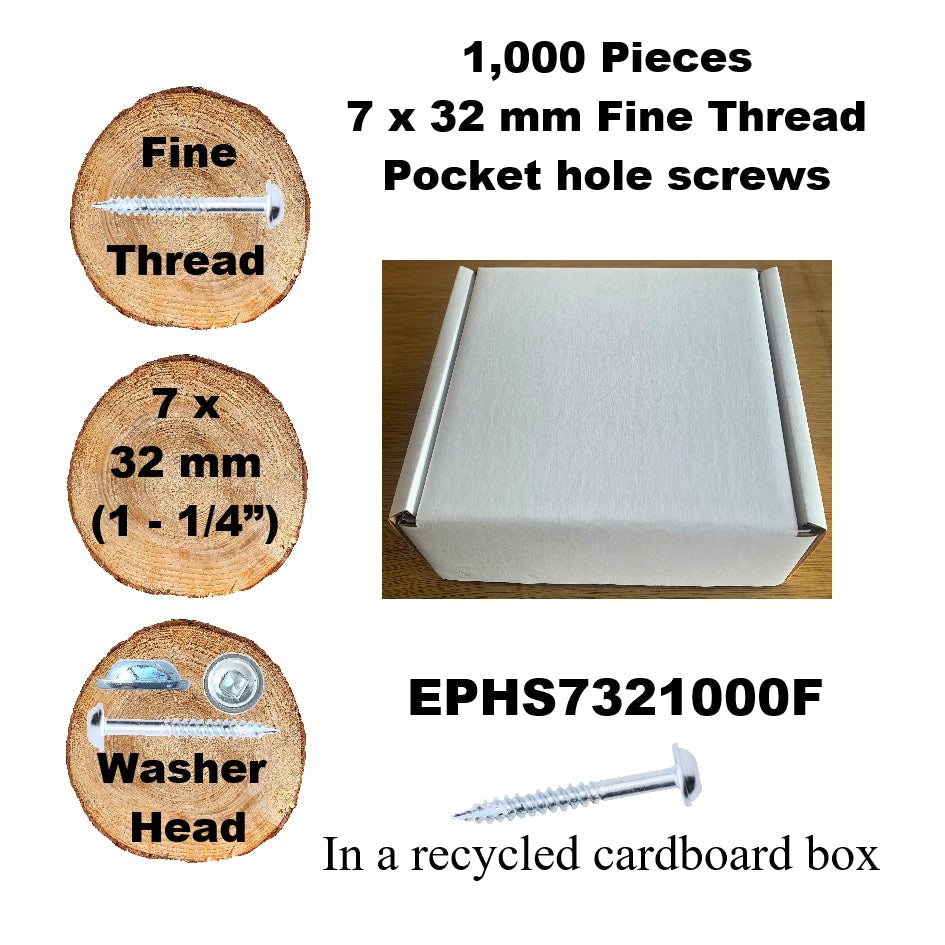 EPHS7321000F Pocket Hole Screws - 1,000 x  32mm (1 1/4") x 7mm Fine Thread