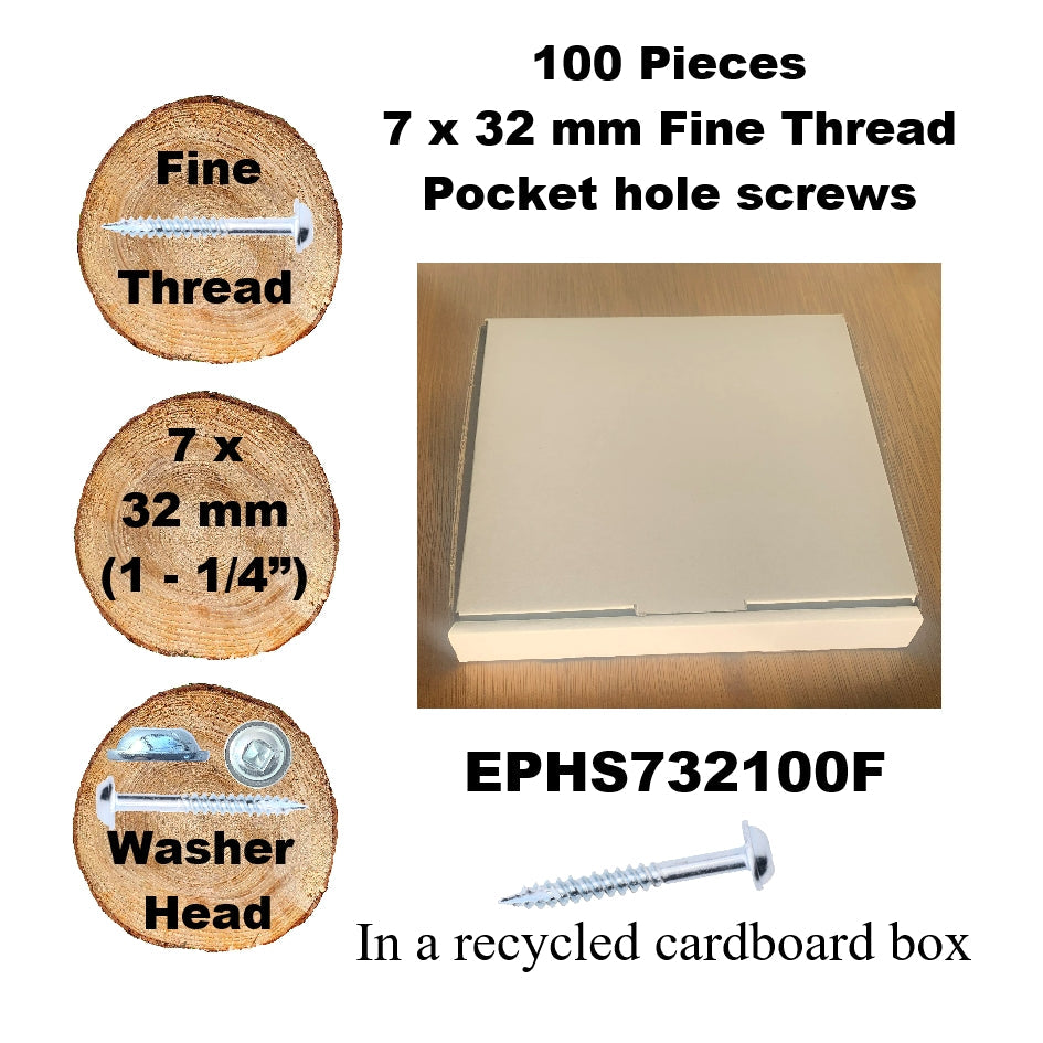 EPHS732100F Pocket Hole Screws - 100 x  32mm (1 1/4") x 7mm Fine Thread