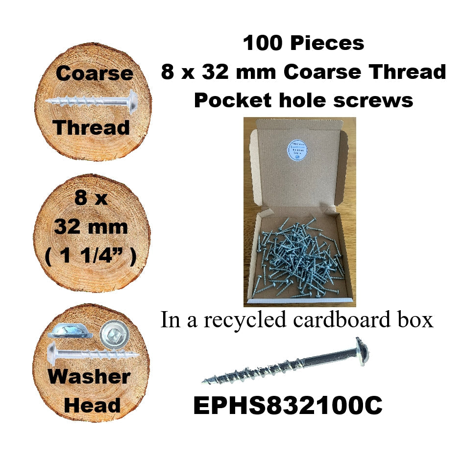 EPHS832100C Pocket Hole Screws - 100 x  32mm (1-1/4") x 8mm Coarse Thread