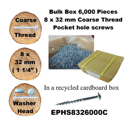 EPHS8326000C Pocket Hole Screws - 6,000 x  32mm (1-1/4") x 8mm Coarse Thread