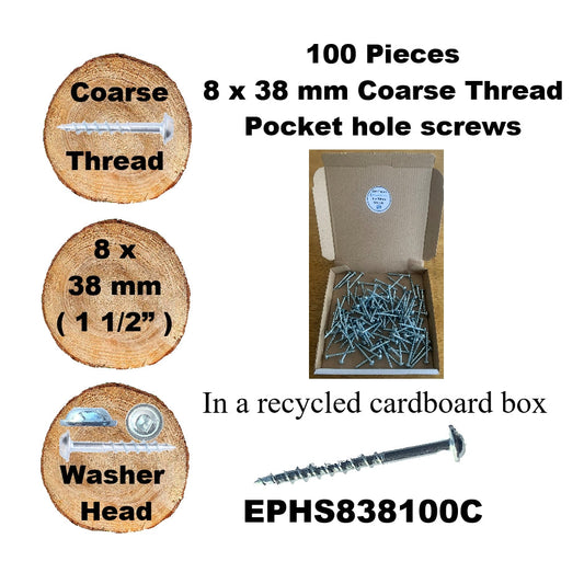 EPHS838100C Pocket Hole Screws - 100 x 38mm (1-1/2") x 8mm Coarse Thread