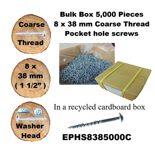 EPHS8385000C Pocket Hole Screws - 5,000 x  38mm (1-1/2") x 8mm Coarse Thread