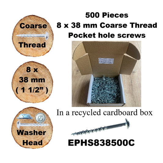 EPHS838500C Pocket Hole Screws - 500 x 38mm (1-1/2") x 8mm Coarse Thread