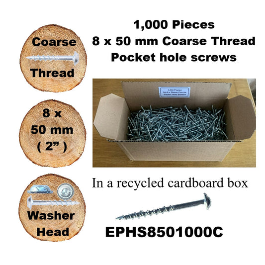 EPHS8501000C Pocket Hole Screws - 1,000 x  50mm (2") x 8mm Coarse Thread