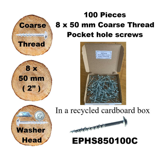 EPHS850100C Pocket Hole Screws - 100 x  50mm (2") x 8mm Coarse Thread