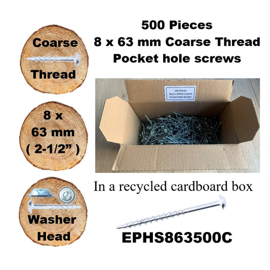 EPHS863500C Pocket Hole Screws - 500 x 63mm (2-1/2") x 8mm Coarse Thread