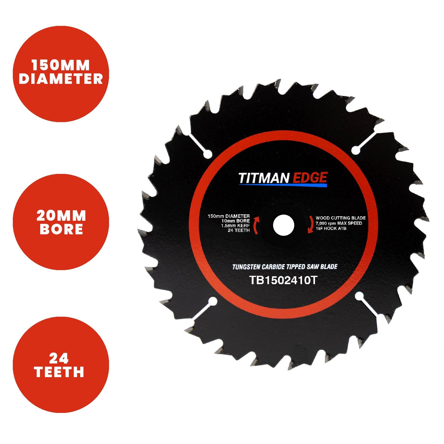 Titman Edge TCT Thin Kerf Circular Saw Blade 150mm x 10mm x 24 Tooth - TB1502410T
